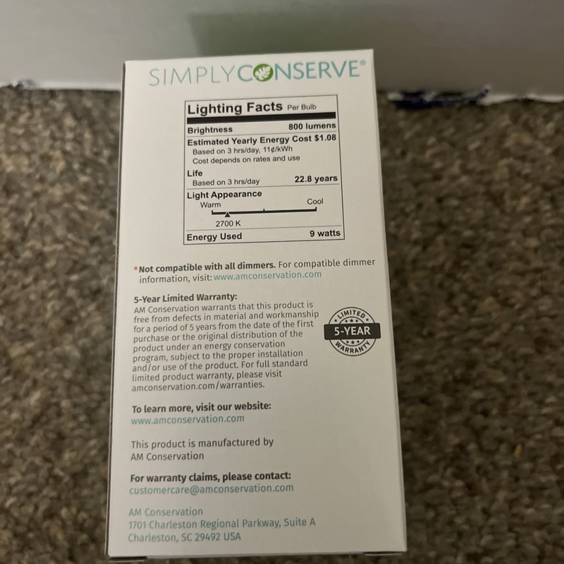 Simply Conserve 10 Simply Conserve 60W Replacement 9W LED Ligh