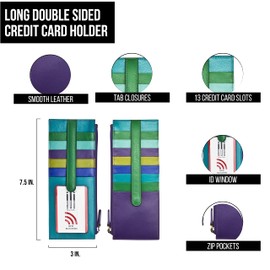 ili New York Long Double Sided Slim Wallet, RFID Blocking Card Holder with ID Window and Side Zip Pocket for Men and Women, Cool Tropics