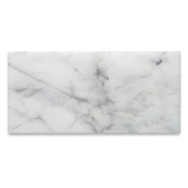 Tenedos Carrara (Carrera) Bianco Honed 6x12 Subway Marble Tile – Elegant Natural Stone for Bathroom Walls, Kitchen Backsplash, Fireplace Surround (2 Pieces)