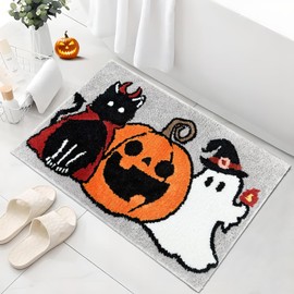 APROPHIC Halloween Bath Mat Non-Slip, Black Cat Ghost Pumpkin Super Absorbent Bathroom Rugs Thick Washable Mat for Shower, Tub, Sink - Holiday Household Essentials Decor, Grey2, 20x30 in