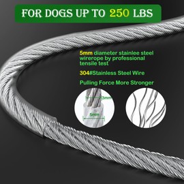 Tinnmao 15FT Dog Tie Out Cable for Yard Heavy Duty, Anti Rust Chew Proof Leash for Dog Up to 125 Lbs Lead for Outdoor