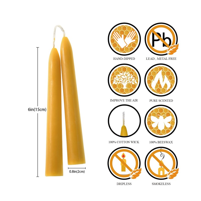 Natural Beeswax Taper Candles, DEYBBY Smokeless and Dripless Beeswax Candles,