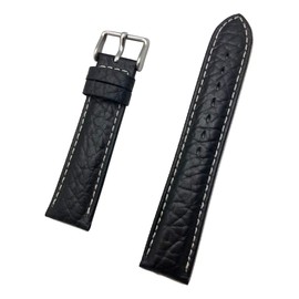 20mm Black Genuine Leather Watchband | Heavy Shrunken Grain, Padded Replacement Watchstrap with Off-White Stitching that brings New Life to Any Watch (Mens Standard Length)