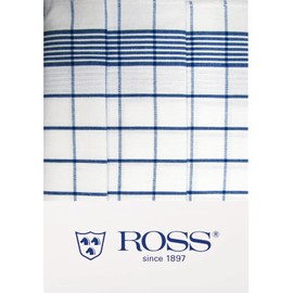 Ross Pack of 3 Cotton Tea Towels Checked 1704 Blue 50 x 70 cm