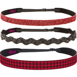 Hipsy Women's Adjustable NO Slip Houndstooth Fashion Headbands (Black/Black/Ruby Red 3pk)