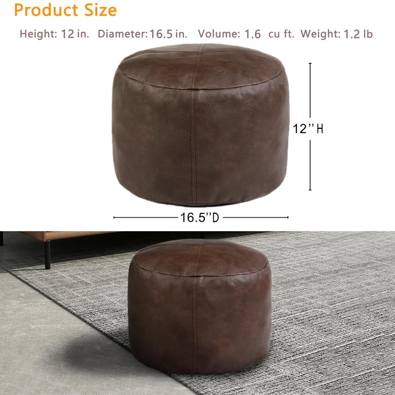 Thgonwid Unstuffed Faux Leather Pouf Cover, Handmade Footstool Ottoman Storage