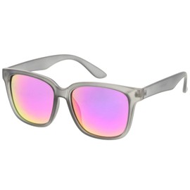 zeroUV - Large Wide Arms Mirrored Square Lens Horn Rimmed Sunglasses 57mm (Matte Smoke/Magenta Mirror)