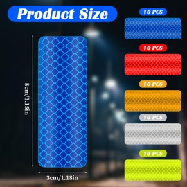 50PCS Reflective Tape, High Visibility Reflective Tape Outdoor Waterproof Safety Warning Reflector Stickers for Car, Vehicle, Bicycles, Motorcycles, Helmet, Mailbox Bag (5 Colors, 3.15 x 1.18 Inch)