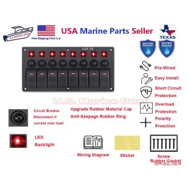 Mear Gear Boat Marine 8 Gang Switch Panel Circuit Breaker Toggle Rocker Switch RV Red LED