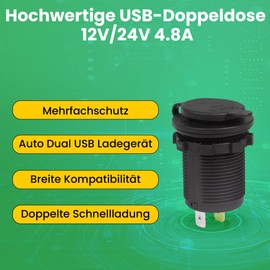 Offgridtec Car USB Socket with Flip Cover 12V/24V, Quick Charge (5V 2.4A Type-A + Type-C) - IP65 Waterproof Panel Mount Charger for Car, RV, Boat, Truck, Durable ABS Plastic