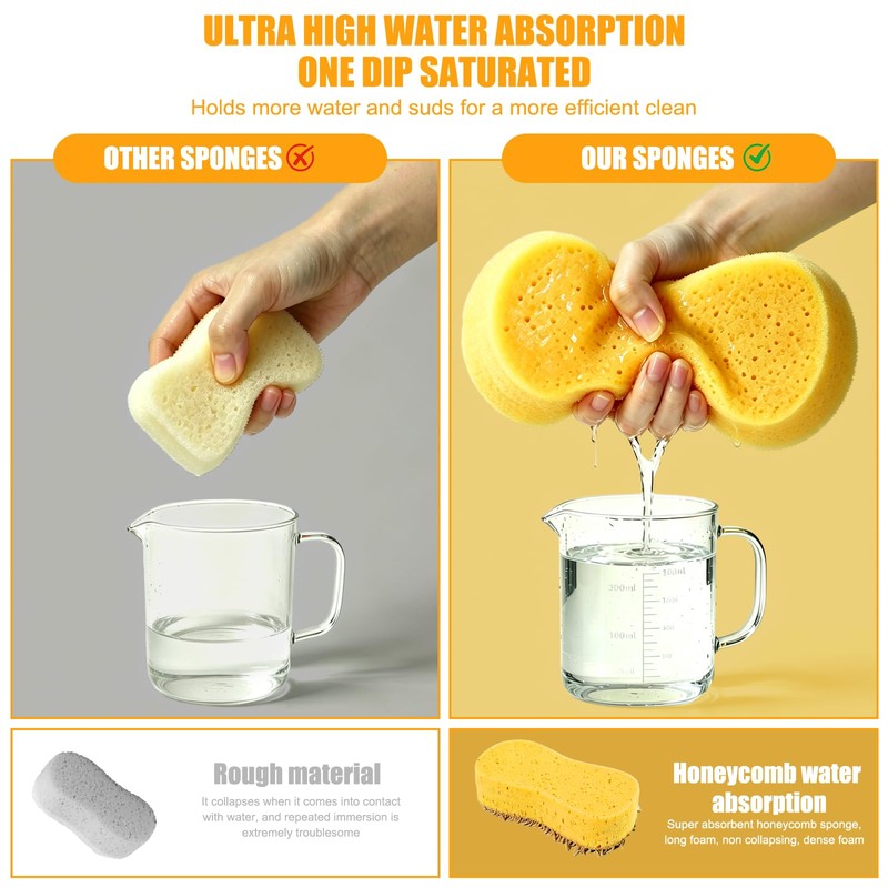 2 Pack Large Plush Car Sponge for Washing, Jumbo Sponge,