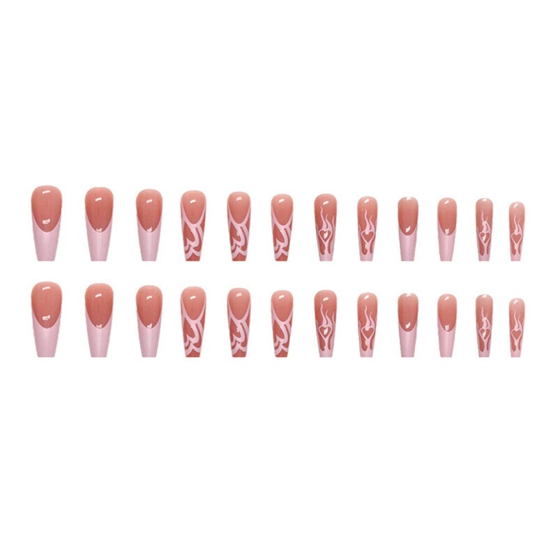 JUSTOTRY 24 Pcs Flame False Nails Long,Pink French Press on