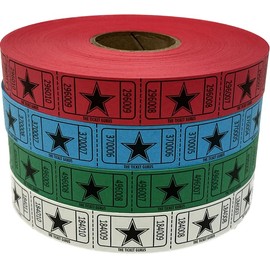 The Ticket Gurus-(4) Rolls of Star Tickets (2000ct per Single roll) Consecutively Numbered Raffle Tickets..Red/White/Blue/Green