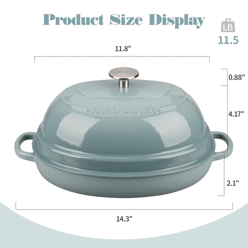 EDGING CASTING Enameled Oval Cast Iron Dutch Oven Pot with