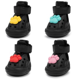 Dog Shoes, Dogs Boots Paw Protector for Hot Pavement, 4PCS Puppy Booties with Reflective Strip, Easy ON & Off, Non-Slip, Waterproof, Easy-Clean, for Small Medium Large Dog (Black, Size 6)