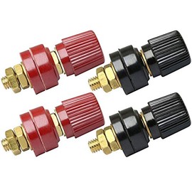 MEETOOT 4pcs 333 Pure Brass Terminal Binding Post M6 Copper Screw 6mm Voltage Regulator Terminal Block Power Terminal Red and Black