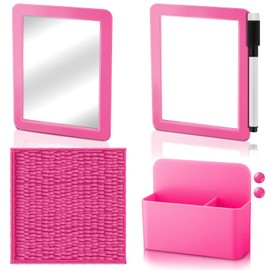 Geelin 7 Pcs Locker Decorations and Organizers for Girls Including Mirror Whiteboard with Dry Erase Pen Magnetic Stickers and Rug for School Locker Accessories Back to School Essentials(Pink)