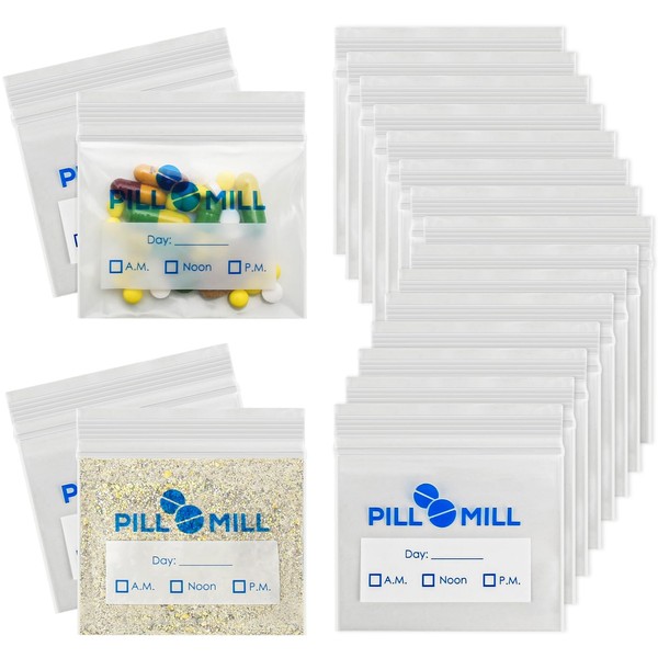 Pille Tasche zählen - Größe 3 "X 2" 3 Mil - Kunststoff Pille Veranstalter Taschen - Travel Pill Pouch- Täglich AM PM Medizin Lagerung Beutel - Locking Pill Carrier Container (100-Pack)