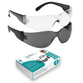 kela Pack of 2 Champion Safety Glasses, 100% Made in Germany, 1 Transparent and 1 Tinted Shatter-Free Scratch-Resistant Work Safety Goggles with Anti-Fog and UV Coating, Sports Glasses