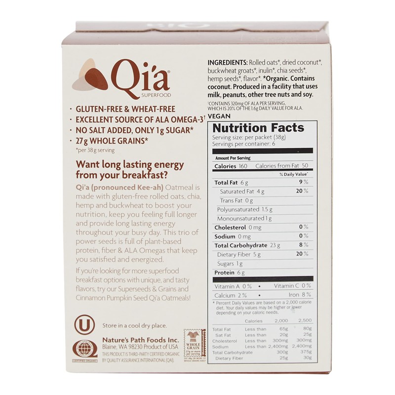 Qi'a Superfood Organic Hot Oatmeal - Creamy Coconut - 2