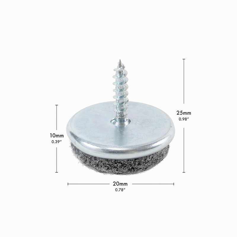 haggiy Felt Gliders Parquet Gliders Screws Diameter 20 mm Nickel-Plated