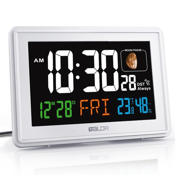 BALDR Atomic Clocks for Bedrooms Digital Large Display - White