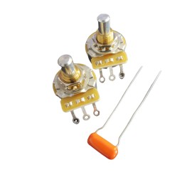 CTS 2 CTS Solid Shaft Pots 1x 500KA 1x 250KA Tele Hot Rod Set with .047 225P Orange