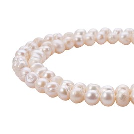 Pandahall 2 Strands 14.1 Inches Grade A Freshwater Pearl Beads Strands for Jewellery Necklace Craft Making, Round Onion, White, 6~7mm, Hole: 0.8mm