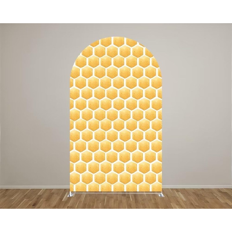 Iydamc Honeycomb Arched Fabric Backdrop Covers for Bee Day Party