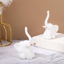 2 Pcs White Elephant Decor Gifts, Elephant Statue Home Decor, Modern Style Figurines for Home Decor Accents, Living Room Shelves, Desk Decoration and Giving Gifts