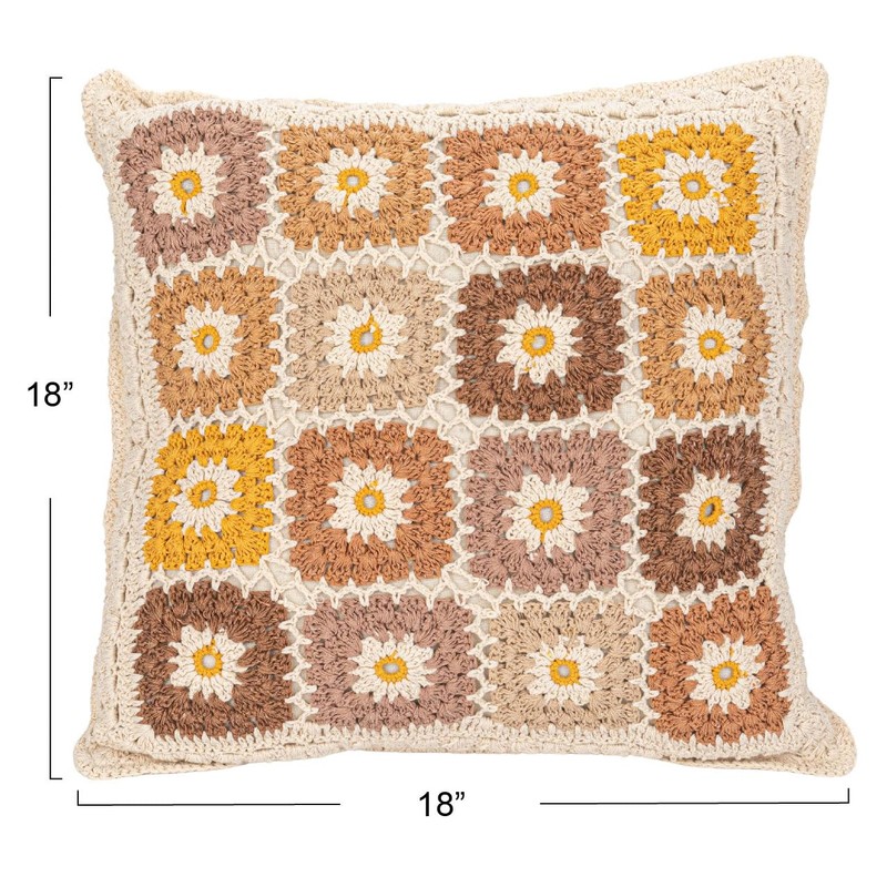 Creative Co-Op Cotton Crocheted Square Pillow with Block Pattern, Multicolor