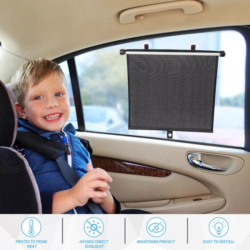 kwenterprise 4 Packs Retractable Car Sun Shade Window Roller Shades