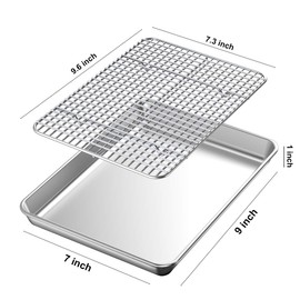 Baking Sheet with Rack Set [2 Pans + 2 Racks], Wildone Stainless Steel Cookie Sheet Baking Pan Tray with Cooling Rack, Size 10 x 8 x 1 Inch, Non Toxic & Heavy Duty & Easy Clean