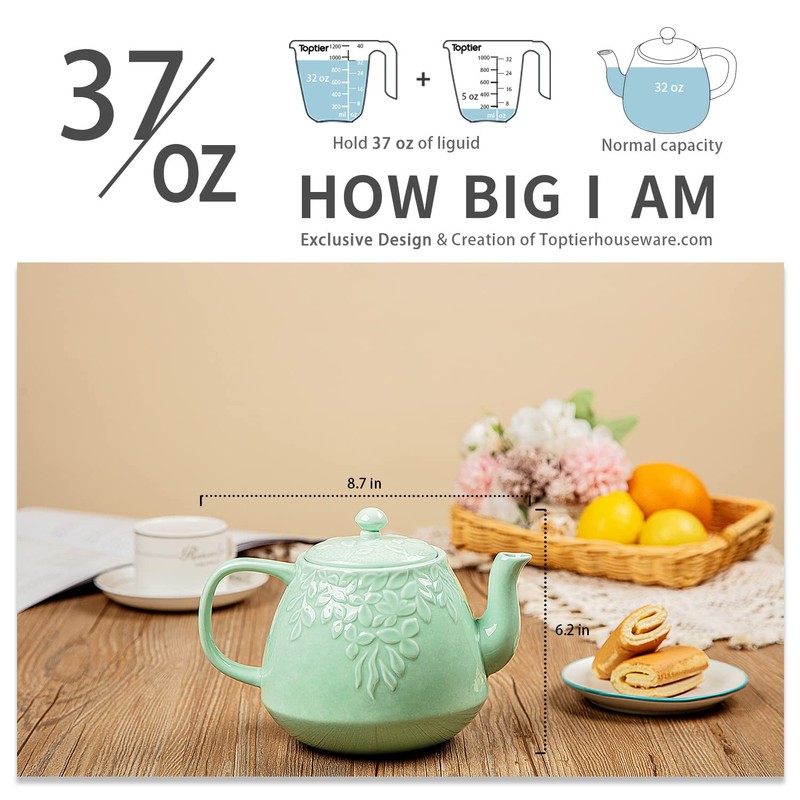Toptier Leaf Teapot, Porcelain Tea Pot with Infuser and Lid,