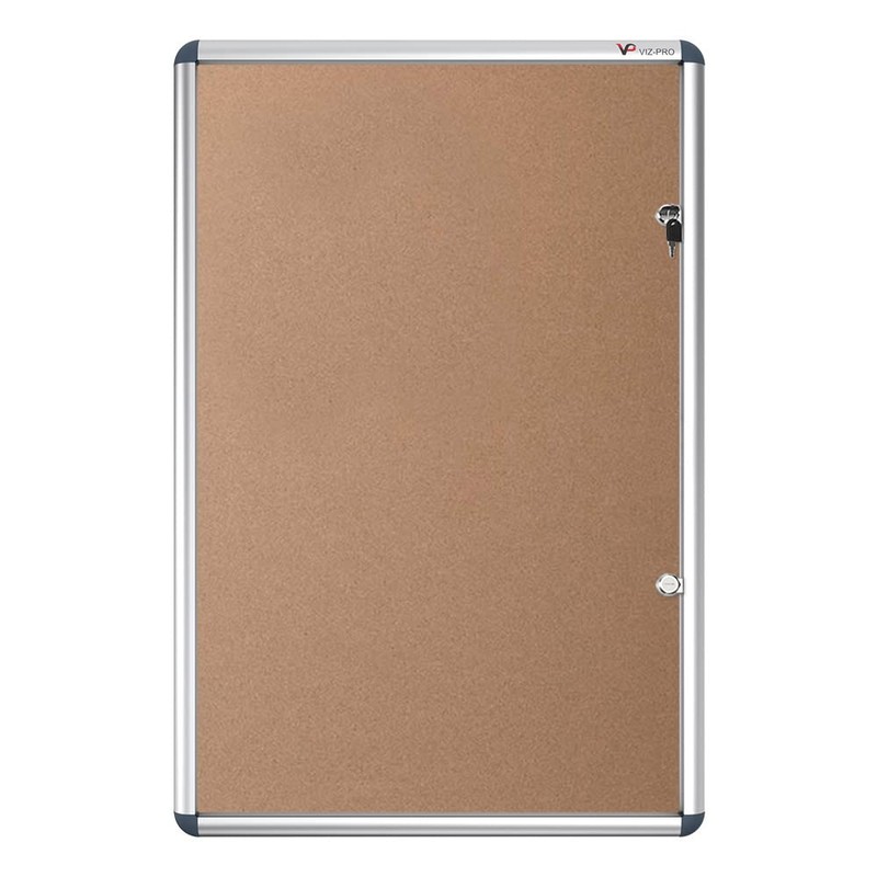 VIZ-PRO Tamperproof Lockable Cork Noticeboard Class 1 Aluminium Framed 48x36