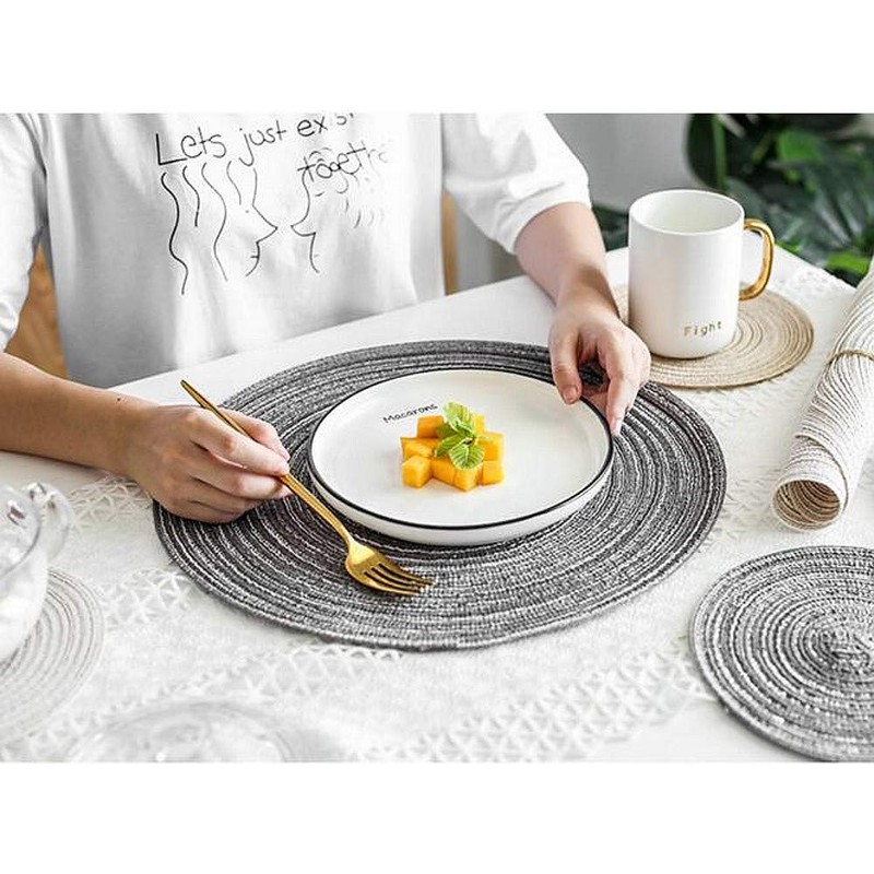 JZK Set of 8 grey braided round table mats and
