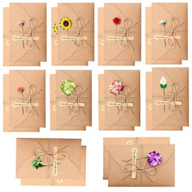 20 Sobres Invitaciones Papel con Flores Secas,Favoresfiesta Boda,17.5 * 11CM Tarjeta de Felicitación Papel Kraft Sobres,Sobre para Anuncios para Bodas de Cumpleaños, Tarjetas de Agradecimiento