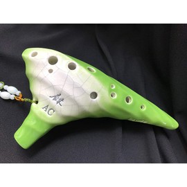 Focalink Professional 12 Holes Alto C Green Glaze W/Natural Crackles Ceramic Ocarina W/Hard-shell Case. Authenticity Proved by Engraved Identification Code on Each Piece! Linn's Arts Exclusive!