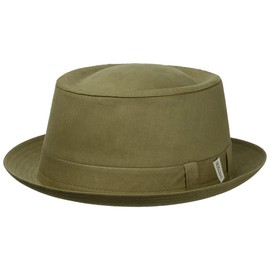 Stetson Cotton Pork Pie Fabric Hat - Plain Hat - Classic Cut - Made in Italy - For Men and Women - Spring/Summer, olive