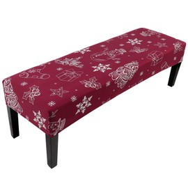 SearchI Christmas Dining Bench Cover, Stretch Washable Bench Slipcover, Bench Seat Protector, Rectangle Bench Covers for Dining Room, Bedroom, Living Room, Kitchen(Cute Snowman)