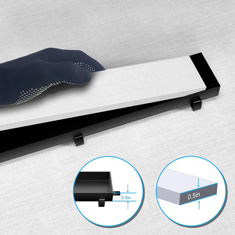 Fibetter Linear Shower Drain 24 Inch Black with Removable 2-in-1