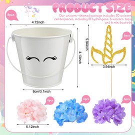 Knitgrip 30 Pcs Unicorn Party Table Centerpiece Decorations Include Hydrangea Unicorn Horn Toppers and Metal Buckets for Unicorn Birthday Party Baby Shower Supplies