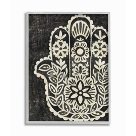 Stupell Industries Floral Pattern Black and White Hamsa Grey Framed Wall Art, 16 x 20, Design by Artist Chariklia Zarris