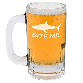 MIP Brand 12oz Beer Mug Stein Glass Bite Me Shark Funny