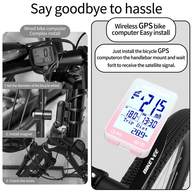 Bikevee GPS Bike Computer, 2.4" Display, IPX7, 8 Languages, 50g