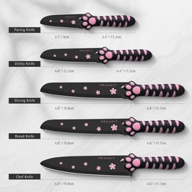 MEOWKIT Cute Kitchen Knife Set, Dishwasher Safe, 5 pieces Non-Stick Knives,Sharp for Chopping, Slicing, Dicing and Cutting, Cat Paw Handle