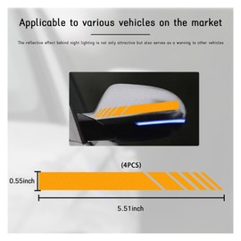 Kewucn 4PCS Car Rear View Mirror Stickers, Waterproof Auto Side Rearview Mirrors Decal Stripes, Universal Anti-Collision Striped Automotive Warning Stripes for Most Vehicles (Yellow)