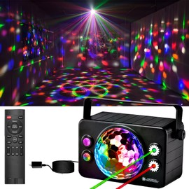 Disco Ball Light Party Lights, Disco Light Sound Activated Strobe Lamp Disco Ball Decor with 6 Lighting Colors and Laser Pattern with Remote Control Party Light for Home Karaoke Dance Birthday