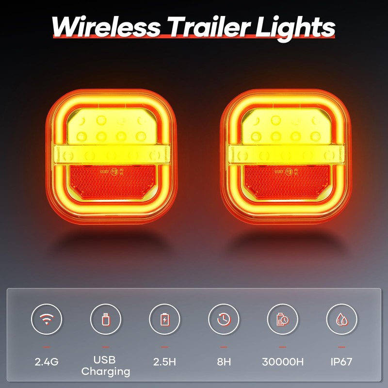 Wireless Trailer Lights for Towing, Rechargeable LED Tail Light Kit