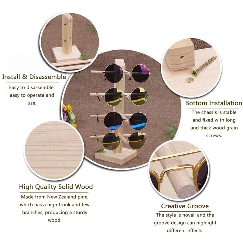 TopHomer Wooden Glasses Holder, 4 Pairs Glasses Stand Sunglasses Storage
